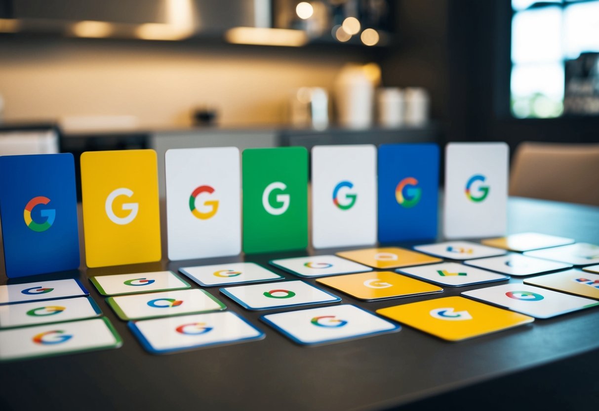 A table with various Google-themed cards arranged in a grid, ready to be flipped over for a memory game